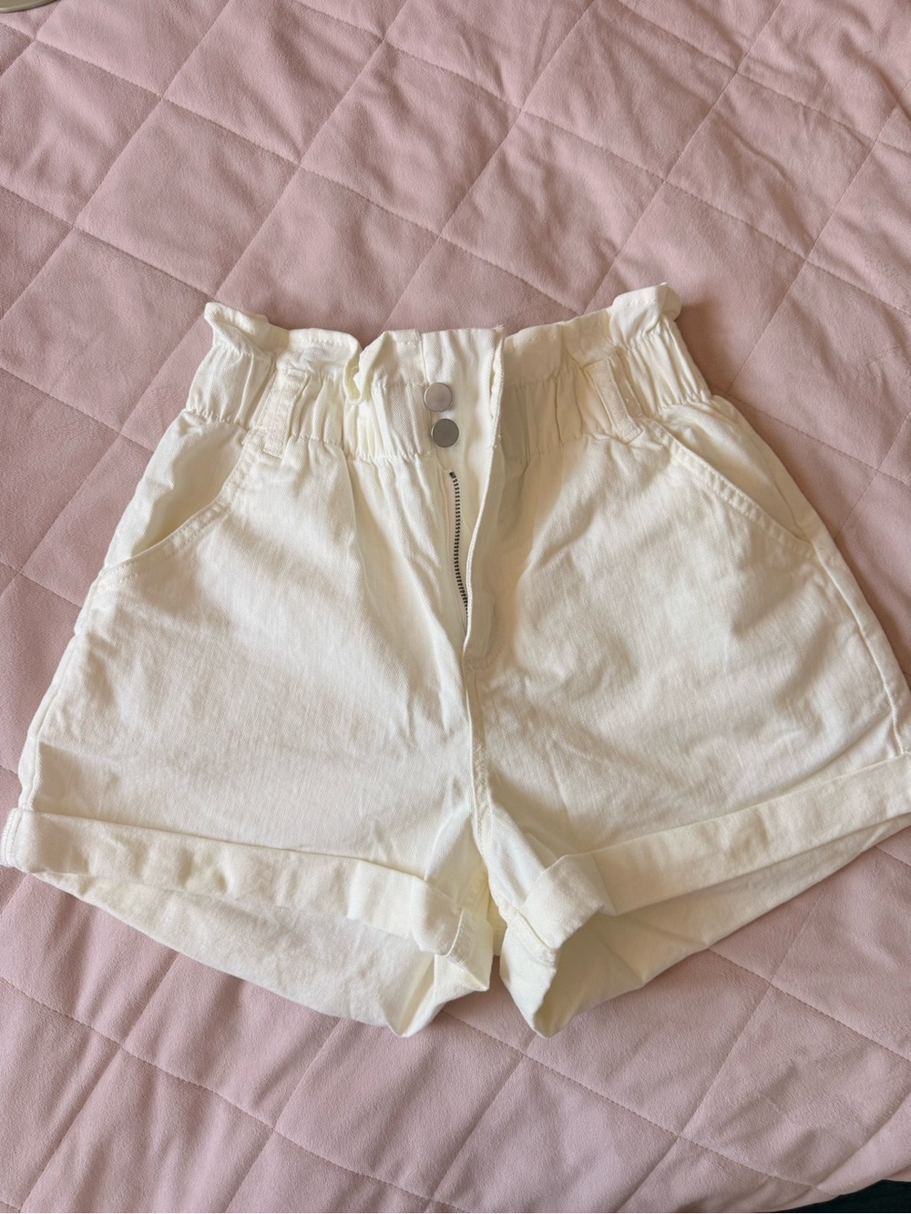 OAK + FORT Cream High-Waist Paperbag Shorts NWT